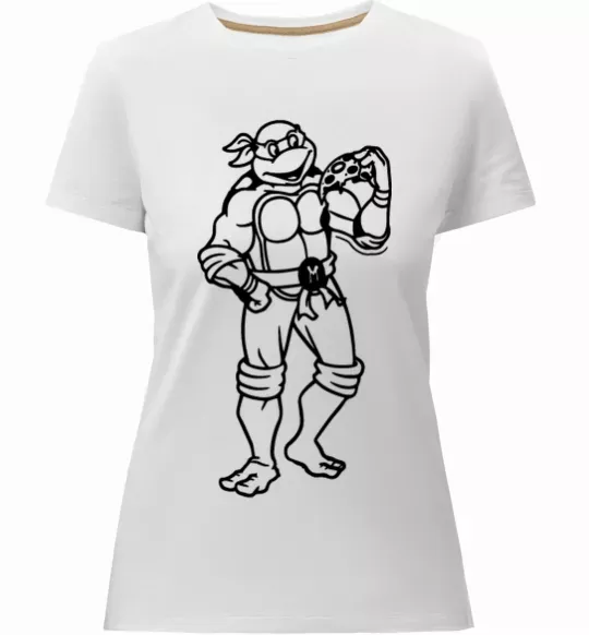 Жіноча преміум футболка Мікеланджело з піццою Білий фото