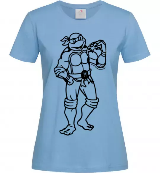 Женская футболка Мікеланджело з піццою Голубой фото