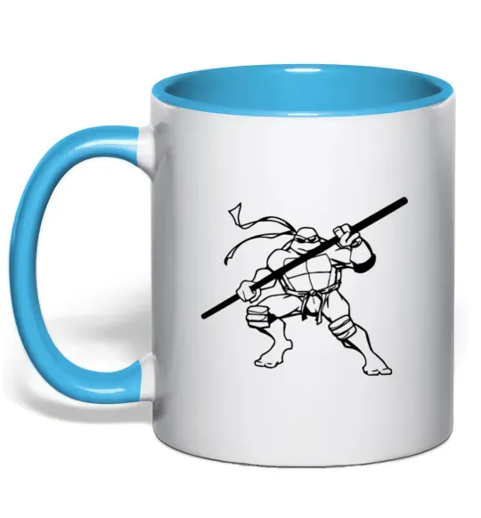 Чашка з кольоровою ручкою Донателло черепашка Блакитний фото