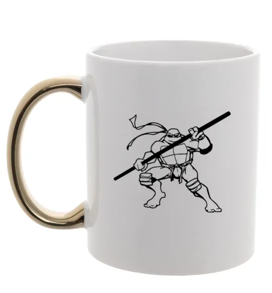 Чашка з кольоровою ручкою Донателло черепашка Золото фото