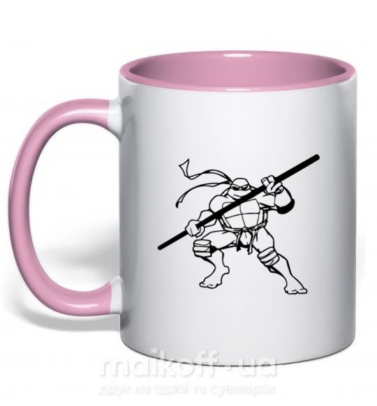 Чашка з кольоровою ручкою Донателло черепашка Ніжно рожевий фото