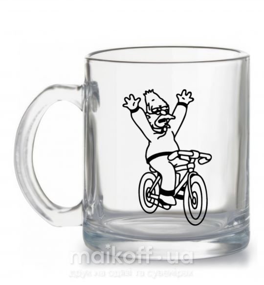 Чашка стеклянная Дед Симпсон на велике Прозрачный фото