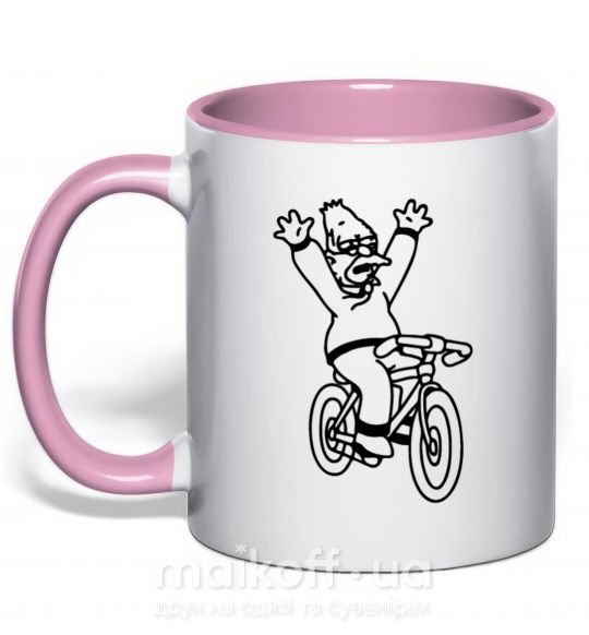 Чашка с цветной ручкой Дед Симпсон на велике Нежно розовый фото