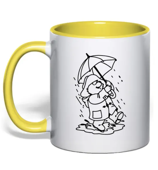 Чашка с цветной ручкой Падінгтон з парасолею Лимонный фото