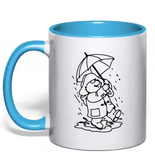 Чашка з кольоровою ручкою Падінгтон з парасолею Блакитний фото