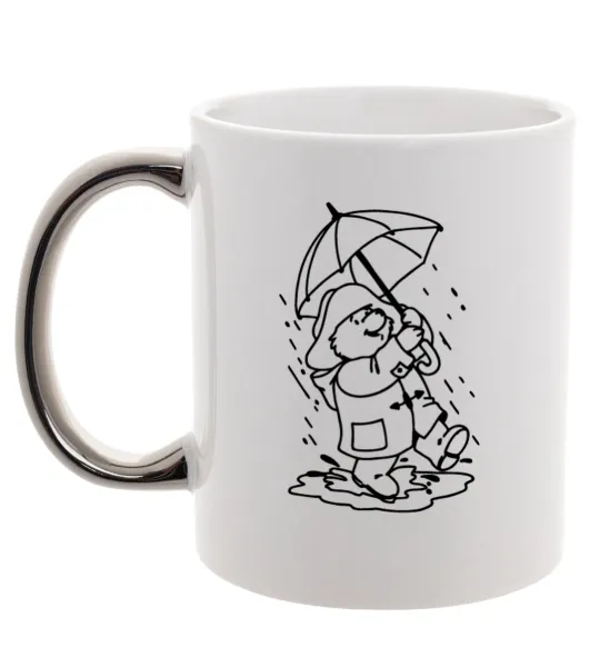 Чашка з кольоровою ручкою Падінгтон з парасолею Срібло фото