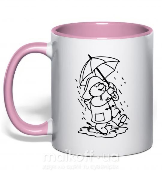 Чашка с цветной ручкой Паддингтон с зонтом Нежно розовый фото
