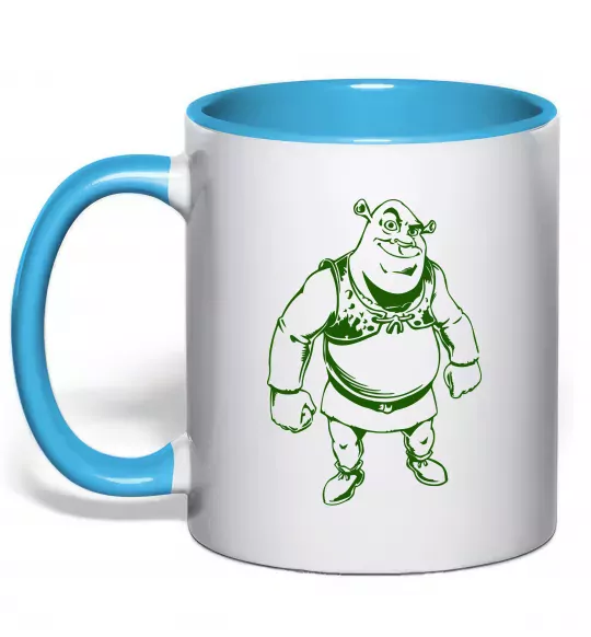 Чашка с цветной ручкой Зелений Шрек Голубой фото