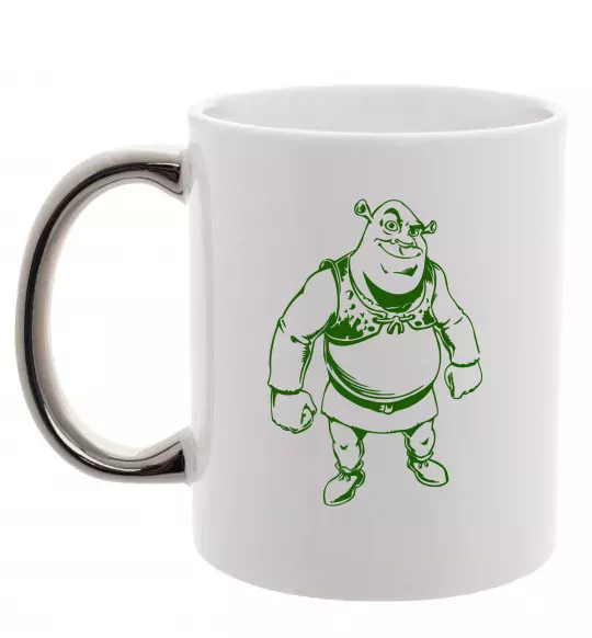 Чашка с цветной ручкой Зелений Шрек Серебро фото