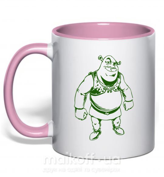 Чашка з кольоровою ручкою Зеленый Шрек Ніжно рожевий фото