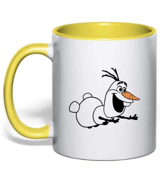 Чашка с цветной ручкой Олаф летить Лимонный фото