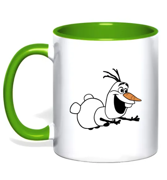 Чашка с цветной ручкой Олаф летить Лаймовый фото