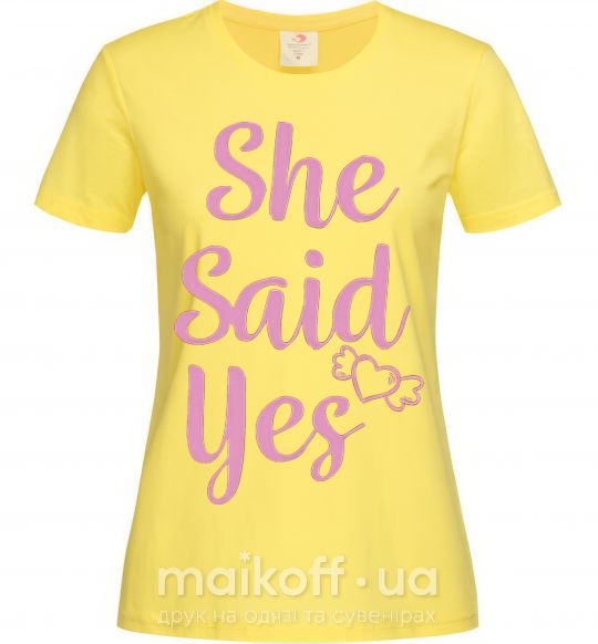 Жіноча футболка She said yes pink Лимонний фото
