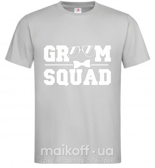 Мужская футболка Groom squad glasses Серый фото