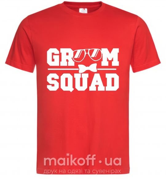 Мужская футболка Groom squad glasses Красный фото