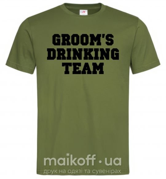 Мужская футболка Groom's drinking team Оливковый фото