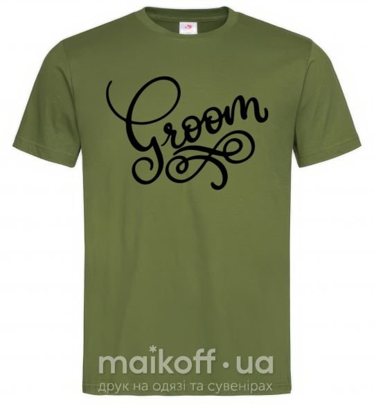Мужская футболка Groom вензеля Оливковый фото