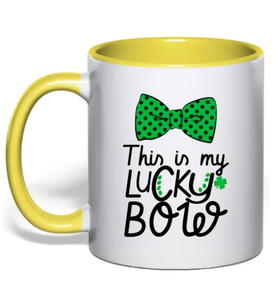 Чашка з кольоровою ручкою This is my lucky bow Лимонний фото