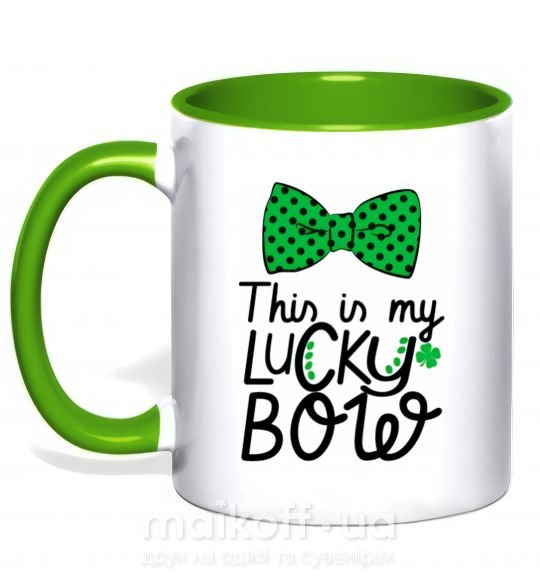 Чашка с цветной ручкой This is my lucky bow Зеленый фото