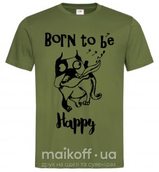 Мужская футболка Born to be happy Оливковый фото