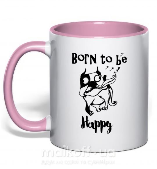 Чашка з кольоровою ручкою Born to be happy Ніжно рожевий фото