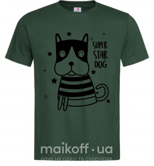 Мужская футболка Super star dog Темно-зеленый фото