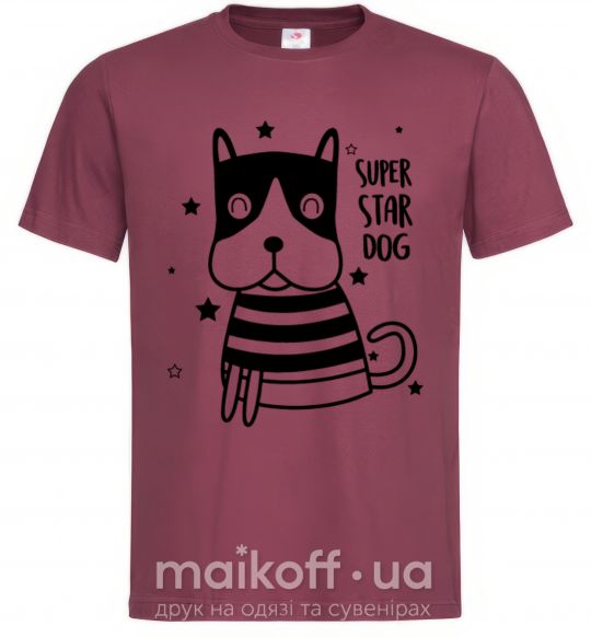 Мужская футболка Super star dog Бордовый фото