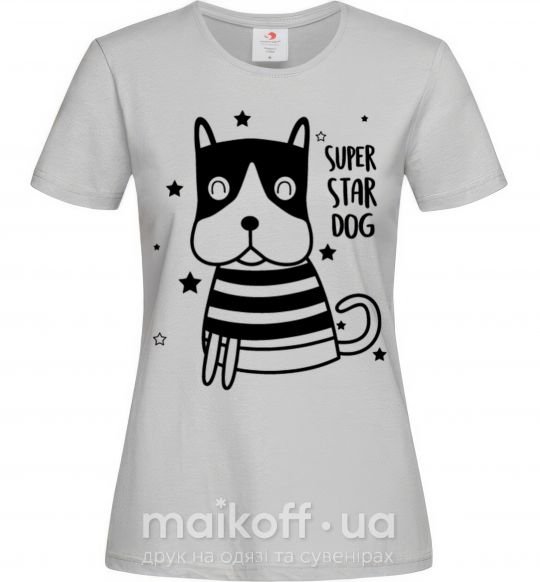 Женская футболка Super star dog Серый фото