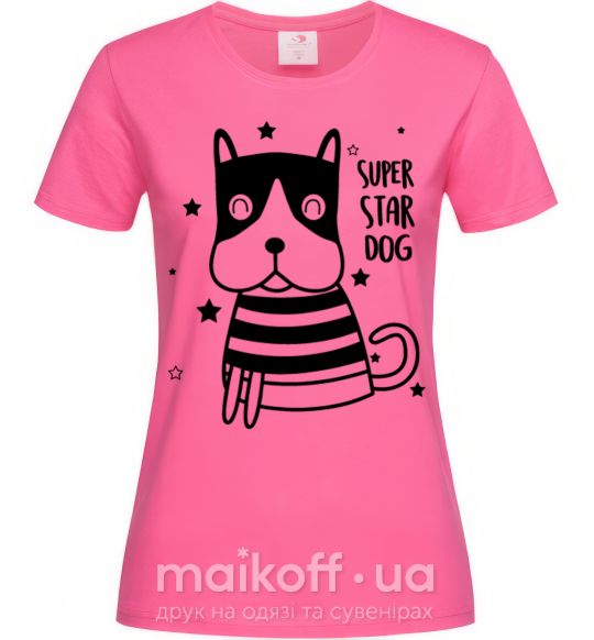 Жіноча футболка Super star dog Яскраво-рожевий фото