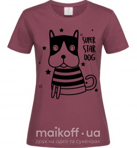 Жіноча футболка Super star dog Бордовий фото