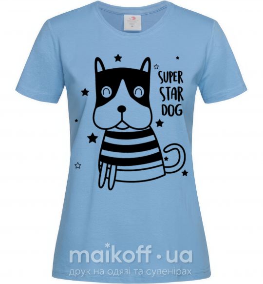 Жіноча футболка Super star dog Блакитний фото