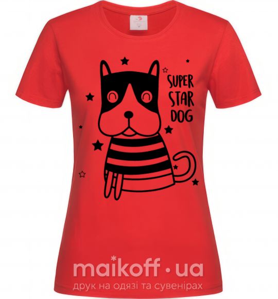 Женская футболка Super star dog Красный фото