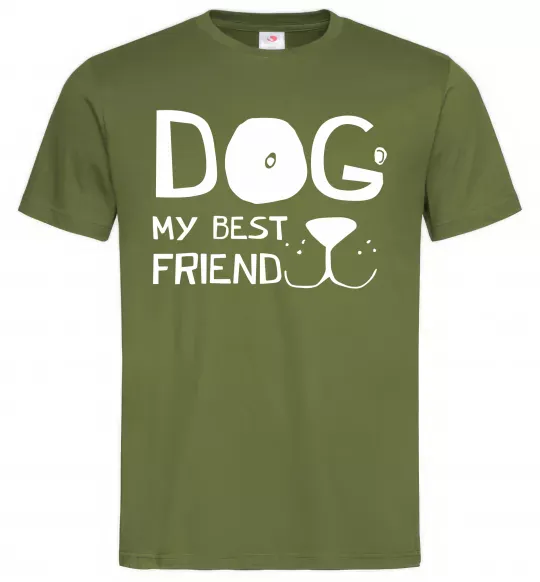 Мужская футболка Dog my best friend Оливковый фото