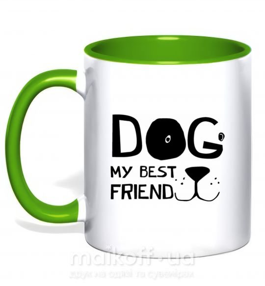 Чашка з кольоровою ручкою Dog my best friend Зелений фото