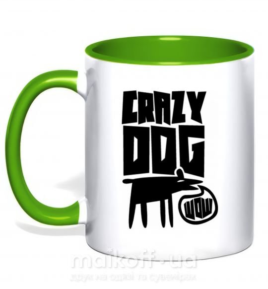 Чашка з кольоровою ручкою Crazy dog Зелений фото
