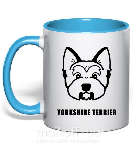 Чашка з кольоровою ручкою Yorkshire terrier Блакитний фото