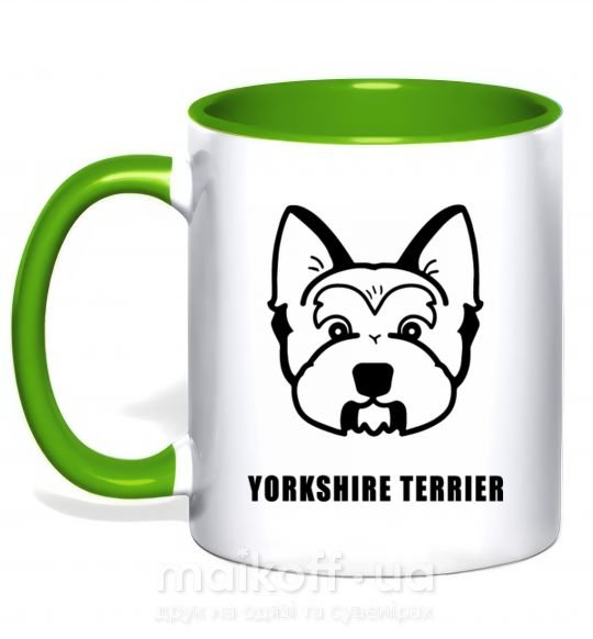 Чашка з кольоровою ручкою Yorkshire terrier Зелений фото