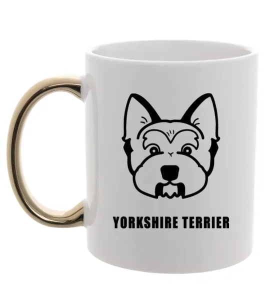 Чашка с цветной ручкой Yorkshire terrier Золото фото