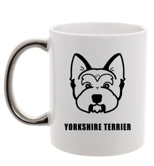 Чашка с цветной ручкой Yorkshire terrier Серебро фото