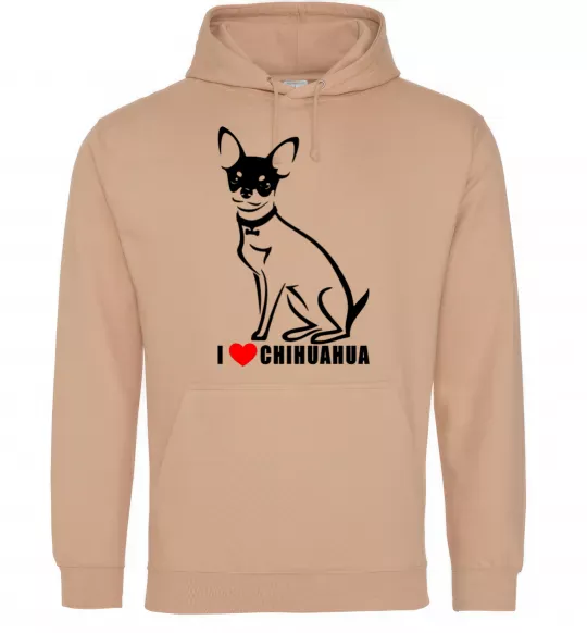 Мужская толстовка (худи) I love chihuahua Песочный фото