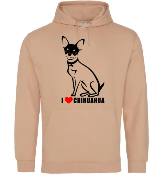 Женская толстовка (худи) I love chihuahua Песочный фото