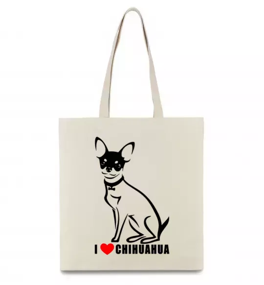 Эко-сумка I love chihuahua Бежевый фото