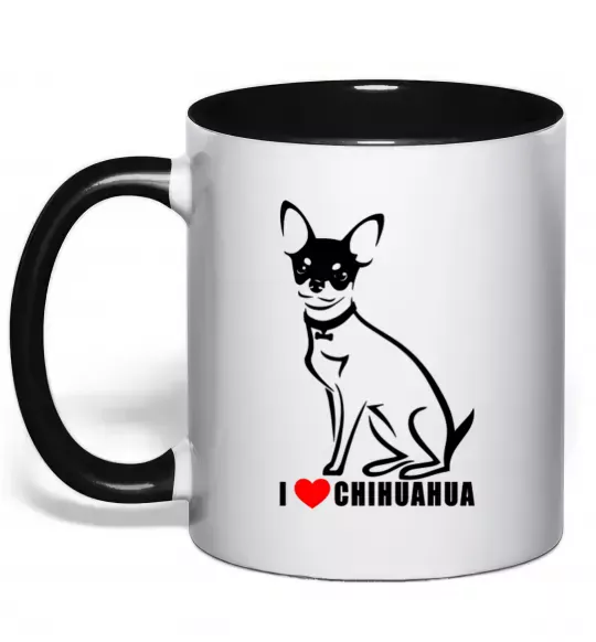Чашка с цветной ручкой I love chihuahua Черный фото