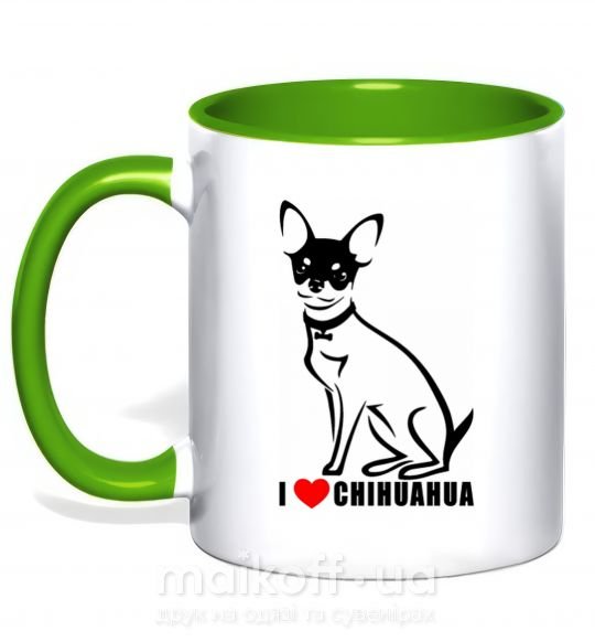 Чашка з кольоровою ручкою I love chihuahua Зелений фото