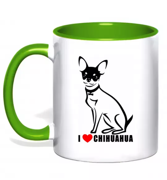 Чашка с цветной ручкой I love chihuahua Зеленый фото