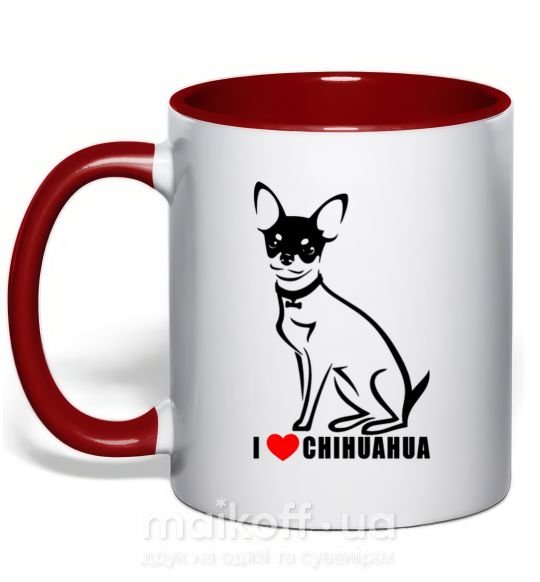 Чашка з кольоровою ручкою I love chihuahua Червоний фото