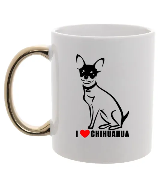 Чашка с цветной ручкой I love chihuahua Золото фото