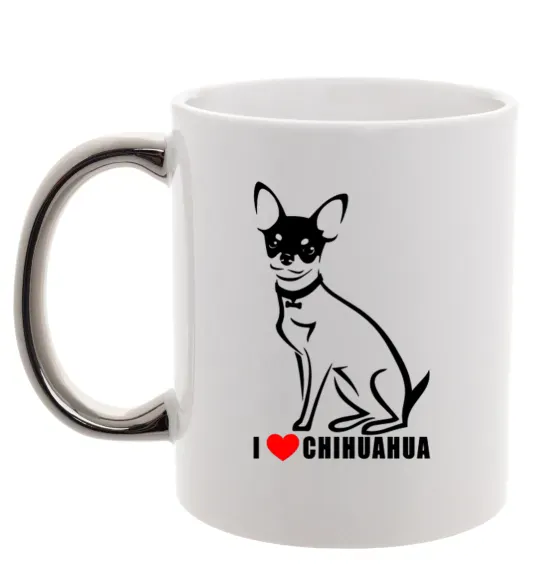 Чашка с цветной ручкой I love chihuahua Серебро фото