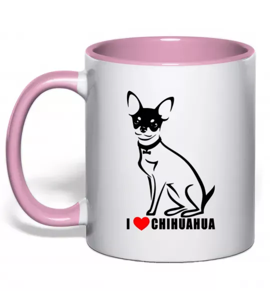 Чашка с цветной ручкой I love chihuahua Нежно розовый фото