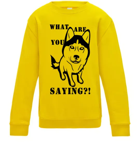 Дитячий світшот What are you saying Сонячно жовтий фото